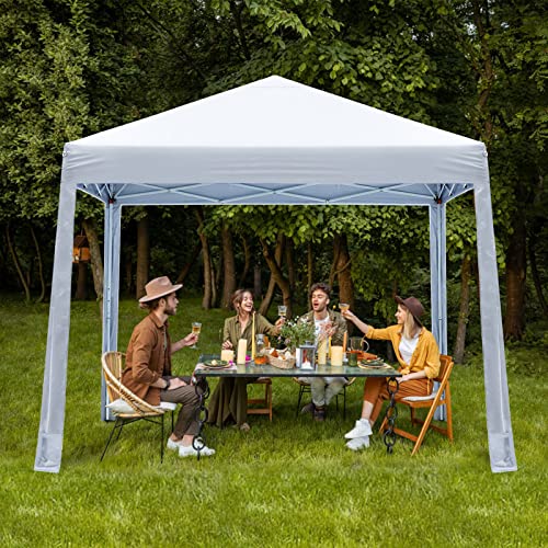 10x10 Pop-up Canopy Tent Outdoor Beach Canopy with 4 Foot Pockets(White)