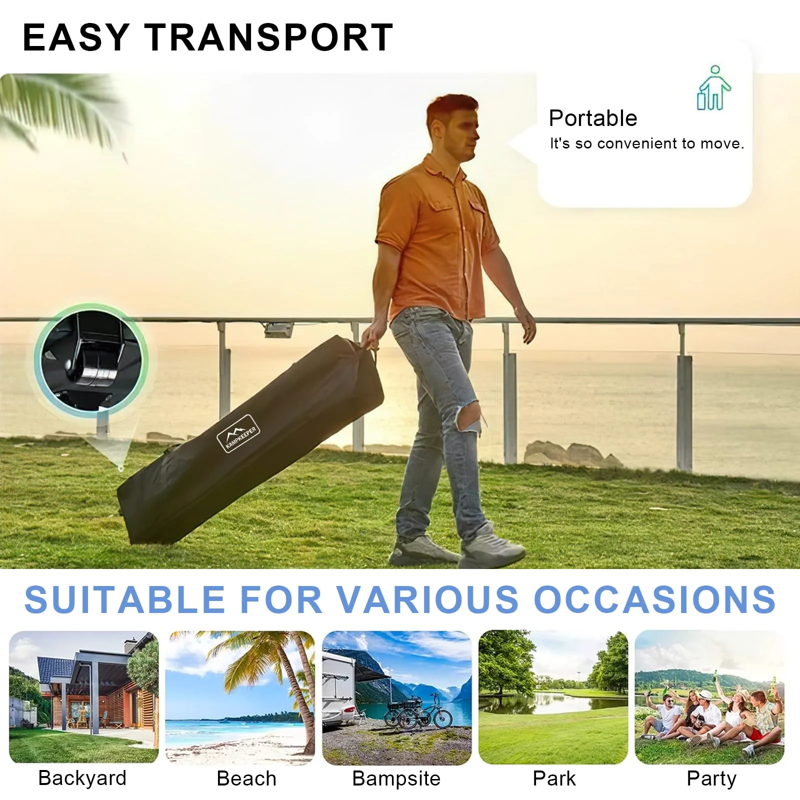 KAMPKEEPER 10x10 Pop Up Canopy Tent with Sidewalls